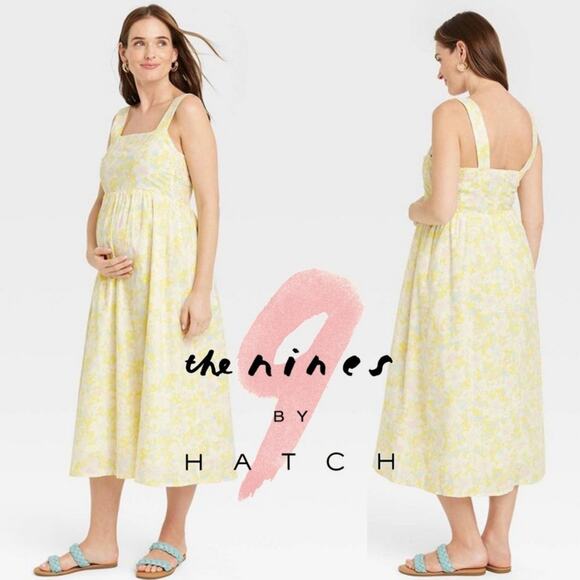 Hatch The Nines Target NWT Floral Smocked Tank Maternity Dress Size XL Yellow - Picture 1 of 10